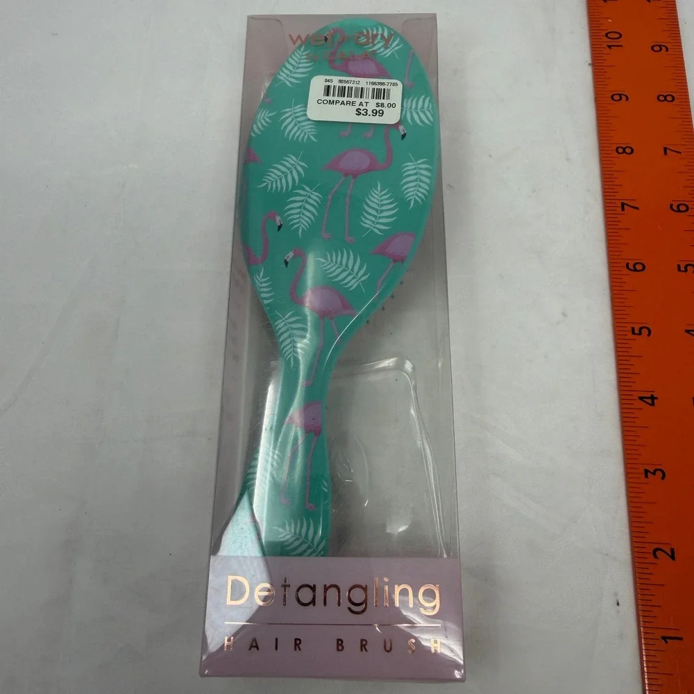 Cala Wet n Dry Detangling Hair Brush Teal Flamingo Tropical Palm Print 66804